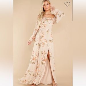 JUST ASTONISHED BEIGE FLORAL PRINT MAXI DRESS worn 1 time